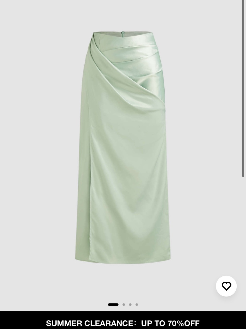 Satin Draped Midi skirt with slit on the side - Mint Green